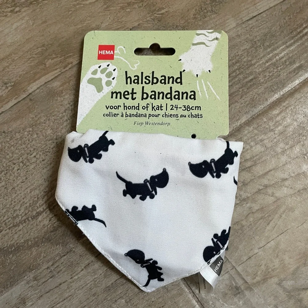 Printed Dog Bandana Cat Collar Adjustable‎ 24-38cm Black White Puppy Pattern